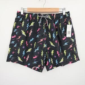 Boardies Apparel Mens Swim Trunks Black Lightning Bolt Neon Print Size M NWT